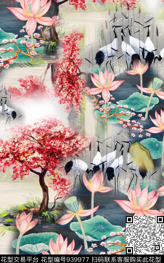 抽象花卉中国风数码印花华亿平台下载（图片编号: 939977） - 瓦栏（Walan）