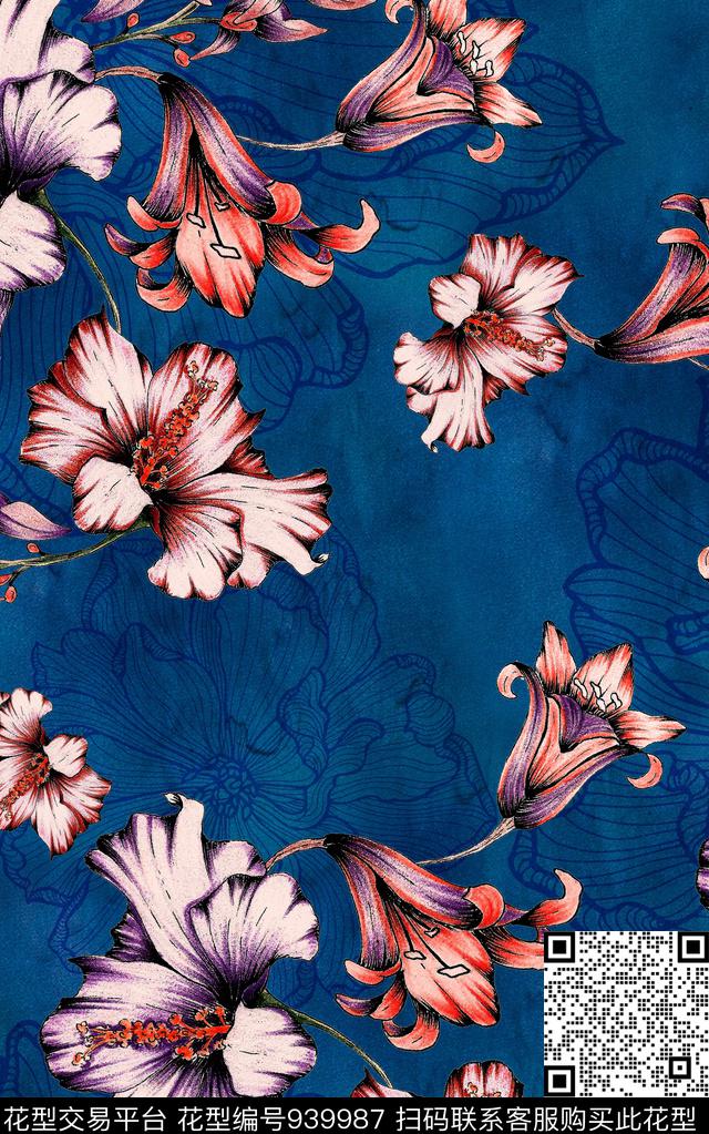 中国风民族风花卉数码印花华亿平台下载（图片编号: 939987） - 瓦栏（Walan）