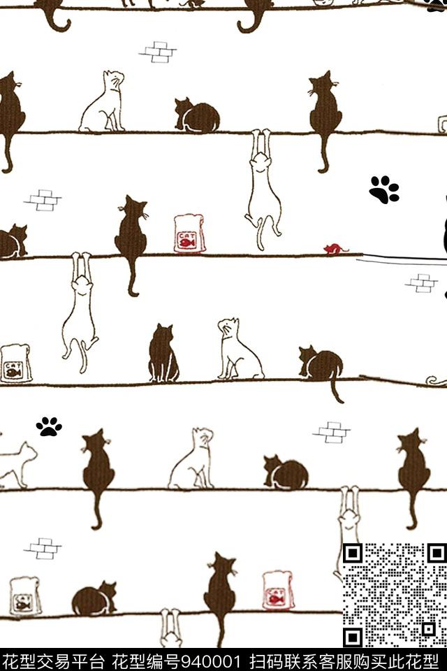 可爱趣味猫传统印花华亿平台下载（图片编号: 940001） - 瓦栏（Walan）
