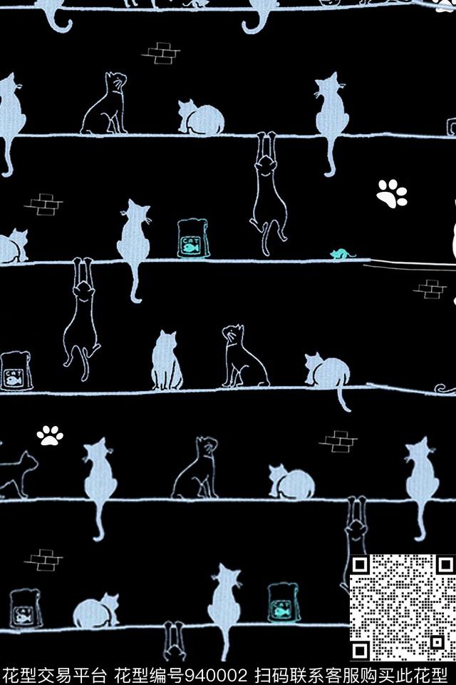 可爱趣味猫传统印花华亿平台下载（图片编号: 940002） - 瓦栏（Walan）
