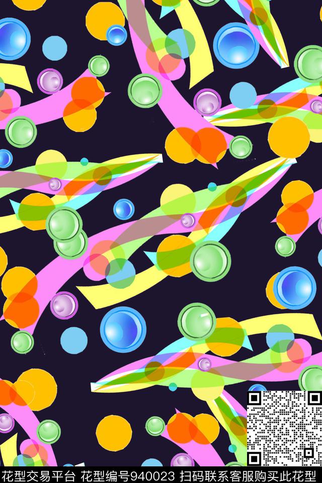 圆形波点黑底花卉数码印花华亿平台下载（图片编号: 940023） - 瓦栏（Walan）