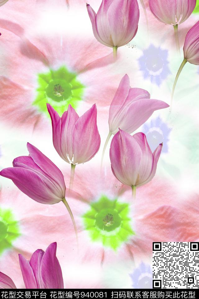 花卉粉色简约数码印花华亿平台下载（图片编号: 940081） - 瓦栏（Walan）