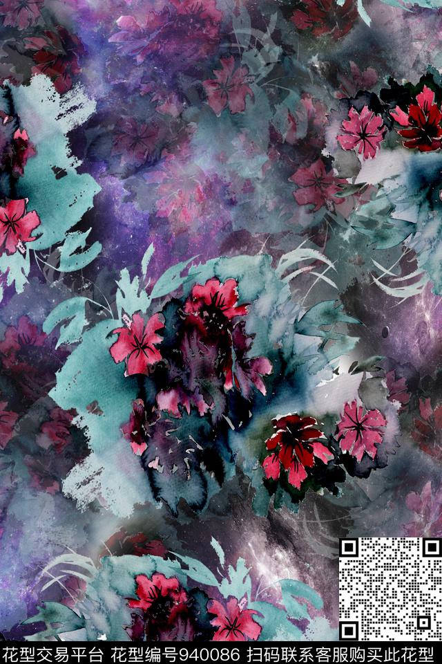 手绘花卉艺术绘画数码印花华亿平台下载（图片编号: 940086） - 瓦栏（Walan）