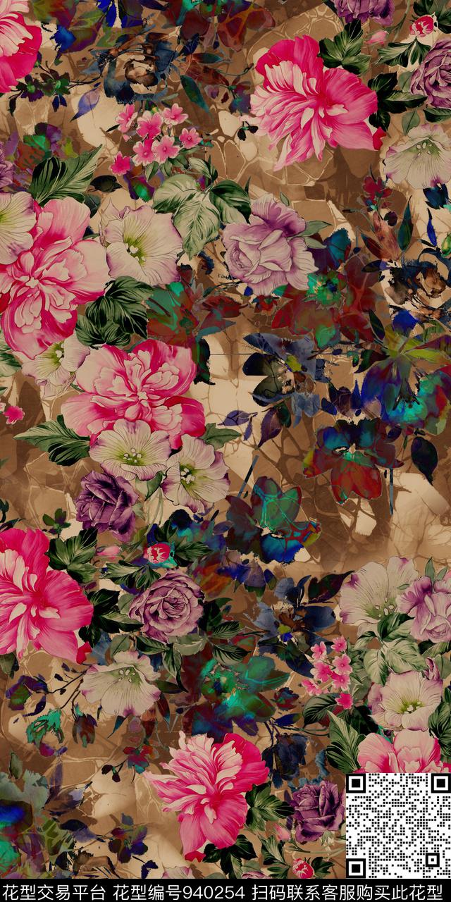 手绘花卉水彩花卉数码华亿平台数码印花华亿平台下载（图片编号: 940254） - 瓦栏（Walan）