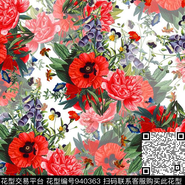 数码华亿平台花卉大牌风数码印花华亿平台下载（图片编号: 940363） - 瓦栏（Walan）