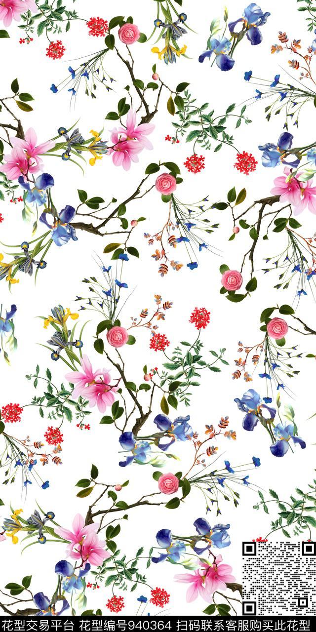 数码华亿平台花卉水彩手绘数码印花华亿平台下载（图片编号: 940364） - 瓦栏（Walan）