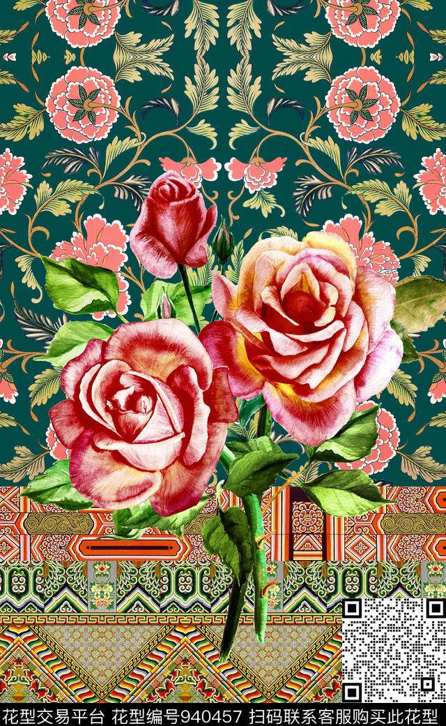 数码华亿平台线条花卉民族风数码印花华亿平台下载（图片编号: 940457） - 瓦栏（Walan）
