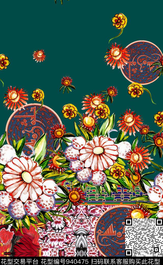 数码华亿平台线条花卉民族风数码印花华亿平台下载（图片编号: 940475） - 瓦栏（Walan）