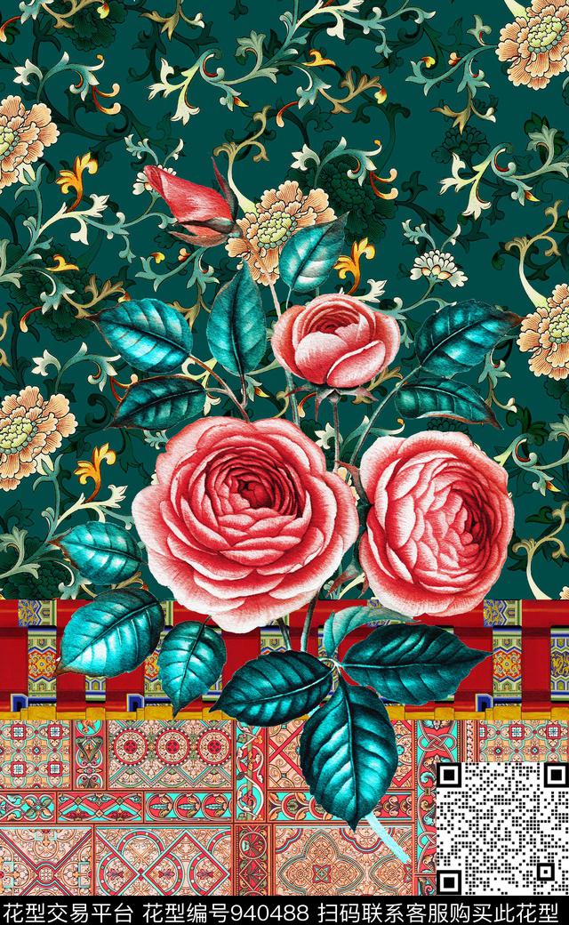 数码华亿平台线条花卉民族风数码印花华亿平台下载（图片编号: 940488） - 瓦栏（Walan）