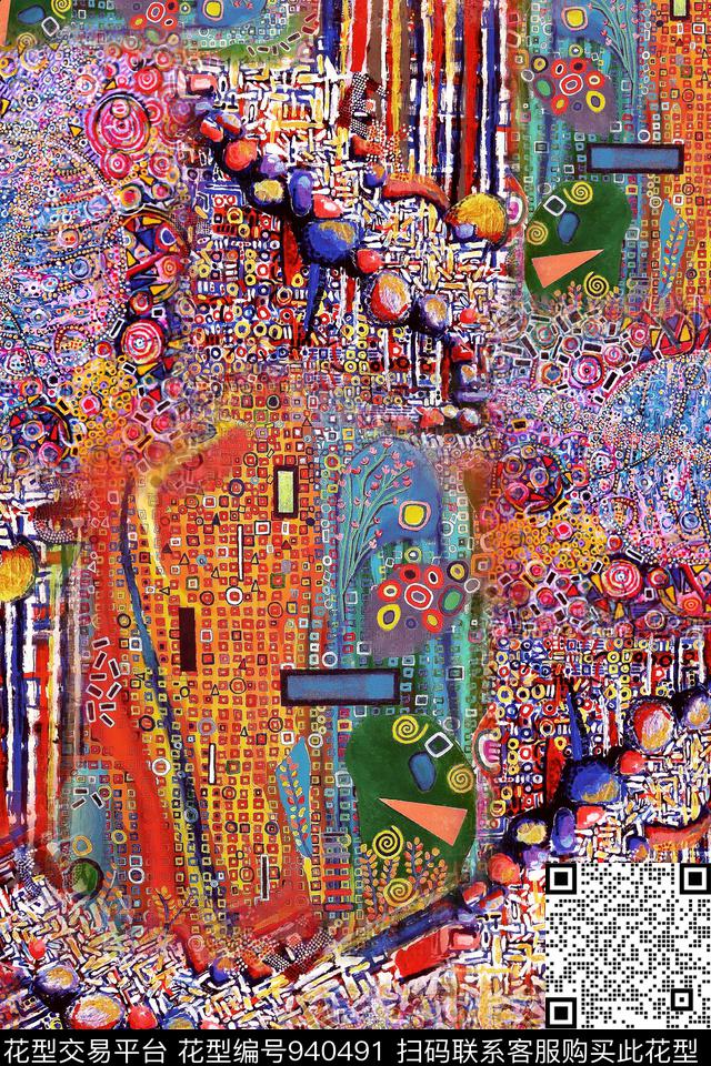 抽象圆形油画画数码印花华亿平台下载（图片编号: 940491） - 瓦栏（Walan）