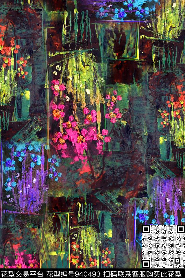 3D立体抽象花卉数码印花华亿平台下载（图片编号: 940493） - 瓦栏（Walan）
