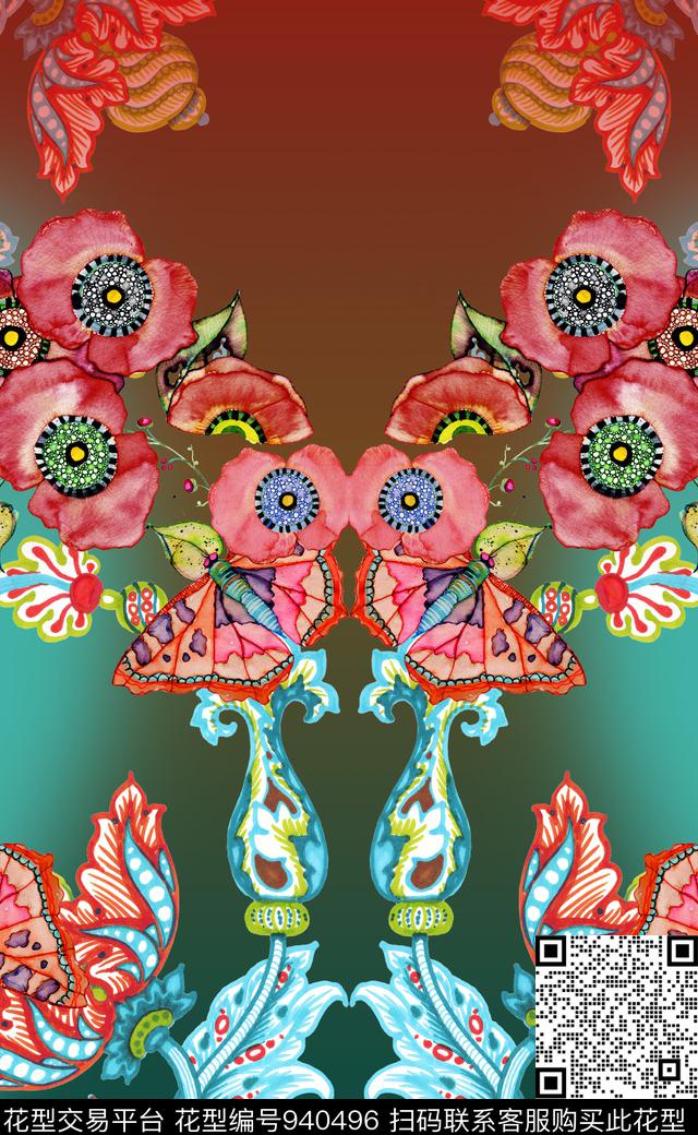 中国风民族风定位花数码印花华亿平台下载（图片编号: 940496） - 瓦栏（Walan）