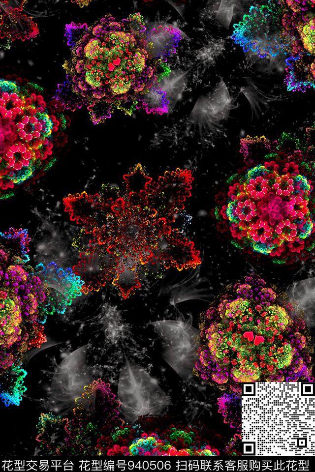 雪纺抽象花卉抽象数码印花华亿平台下载（图片编号: 940506） - 瓦栏（Walan）