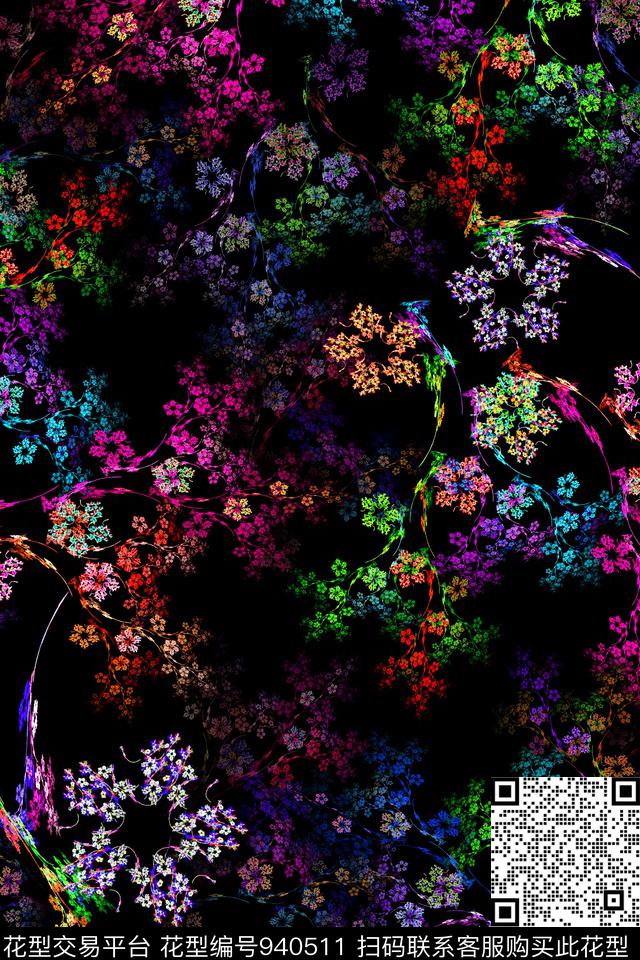 雪纺抽象花卉小碎花数码印花华亿平台下载（图片编号: 940511） - 瓦栏（Walan）