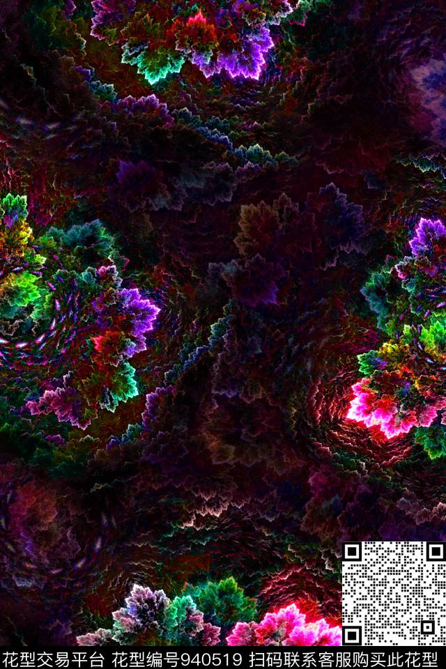 雪纺抽象花卉抽象数码印花华亿平台下载（图片编号: 940519） - 瓦栏（Walan）