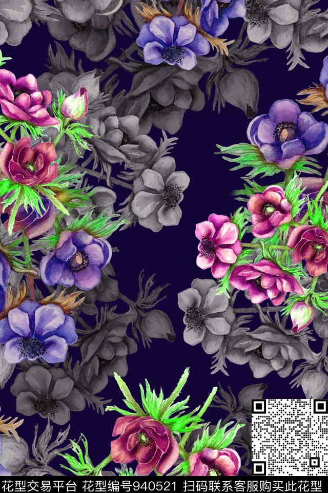 手绘花卉小碎花花卉数码印花华亿平台下载（图片编号: 940521） - 瓦栏（Walan）