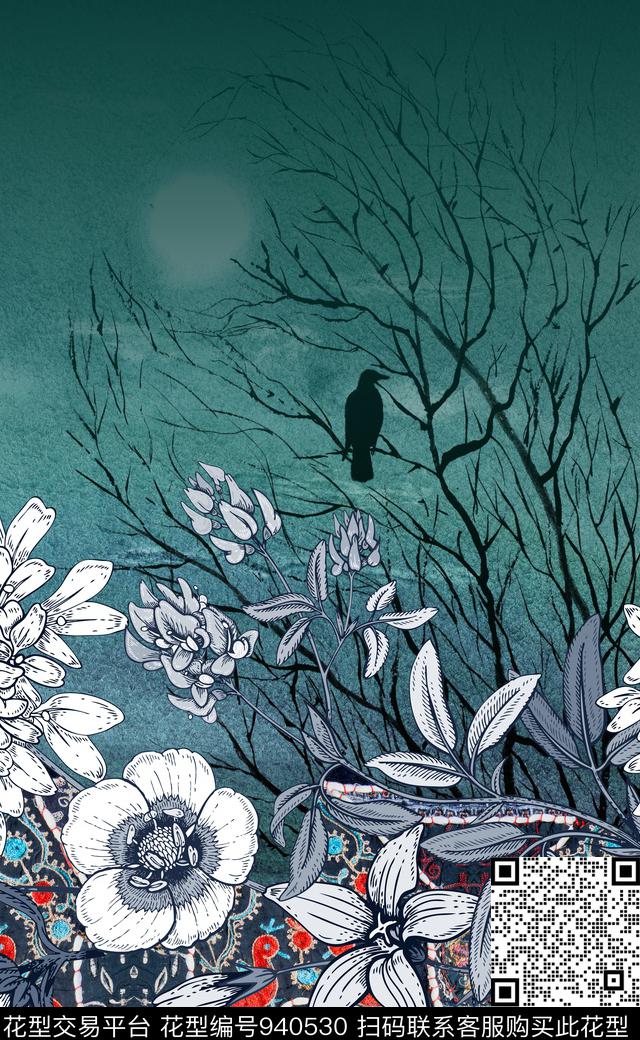 数码华亿平台线条花卉民族风数码印花华亿平台下载（图片编号: 940530） - 瓦栏（Walan）