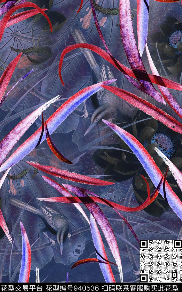 中国风笔触水墨风数码印花华亿平台下载（图片编号: 940536） - 瓦栏（Walan）