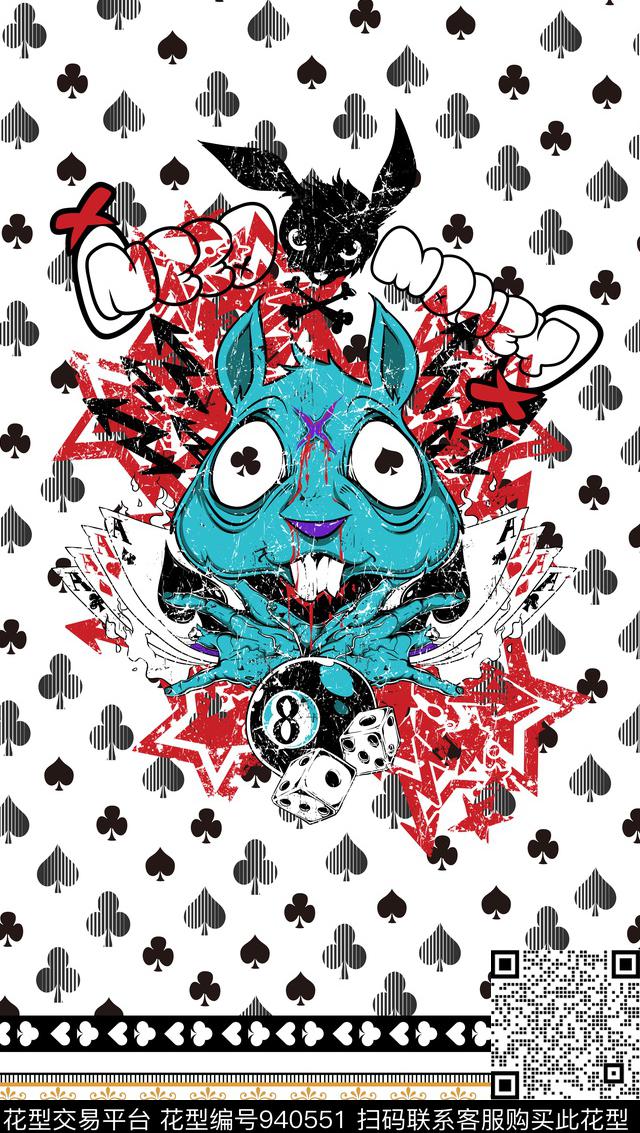 字母条纹定位花数码印花华亿平台下载（图片编号: 940551） - 瓦栏（Walan）