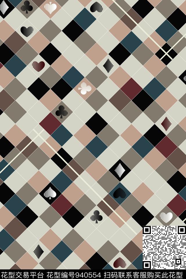 格子线条男装数码印花华亿平台下载（图片编号: 940554） - 瓦栏（Walan）