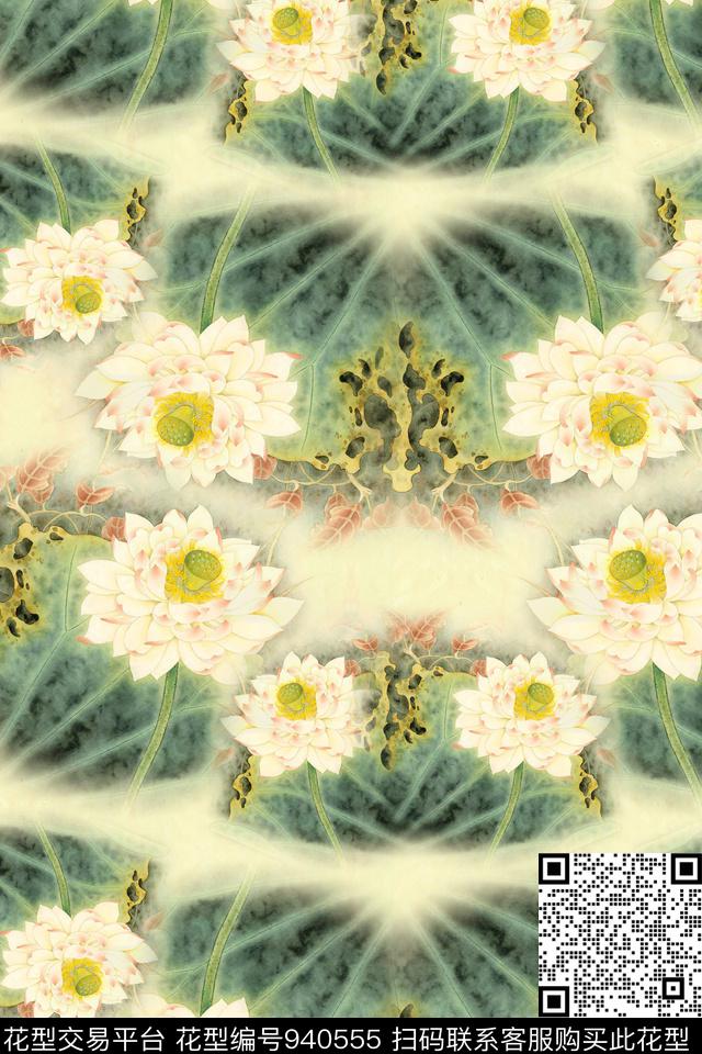 中国风笔触水墨风数码印花华亿平台下载（图片编号: 940555） - 瓦栏（Walan）