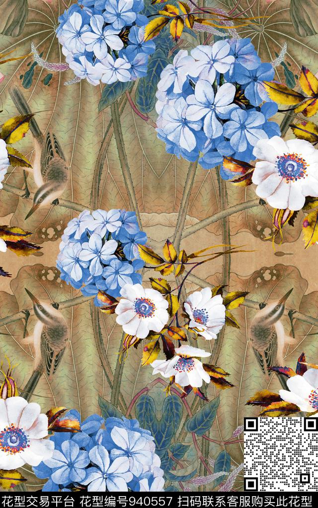 中国风笔触水墨风数码印花华亿平台下载（图片编号: 940557） - 瓦栏（Walan）