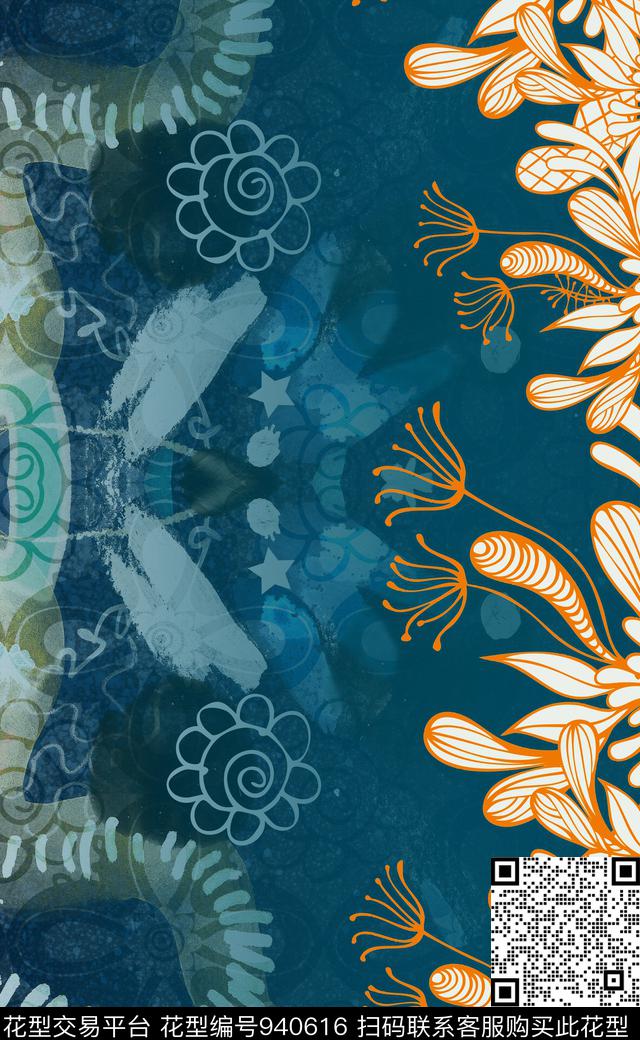 数码华亿平台线条花卉定位花数码印花华亿平台下载（图片编号: 940616） - 瓦栏（Walan）
