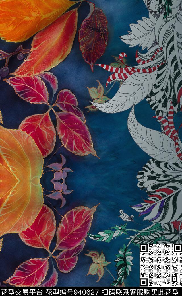 数码华亿平台线条花卉定位花数码印花华亿平台下载（图片编号: 940627） - 瓦栏（Walan）