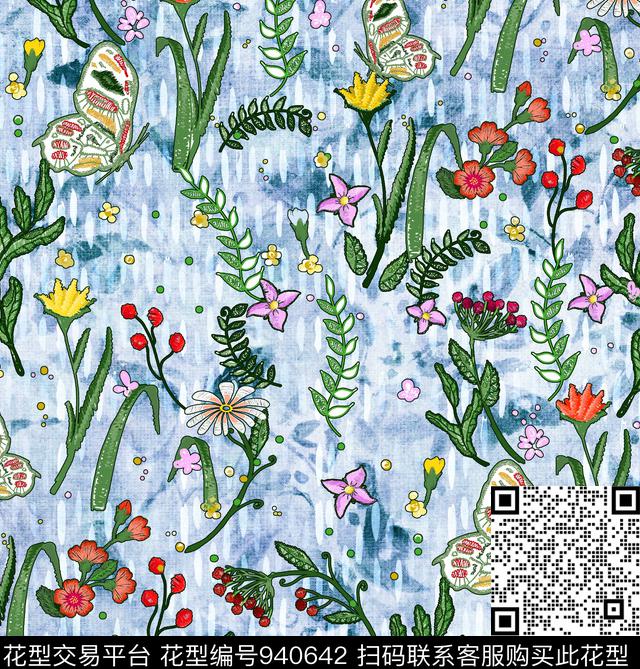 植物小碎花绣花华亿平台数码印花华亿平台下载（图片编号: 940642） - 瓦栏（Walan）
