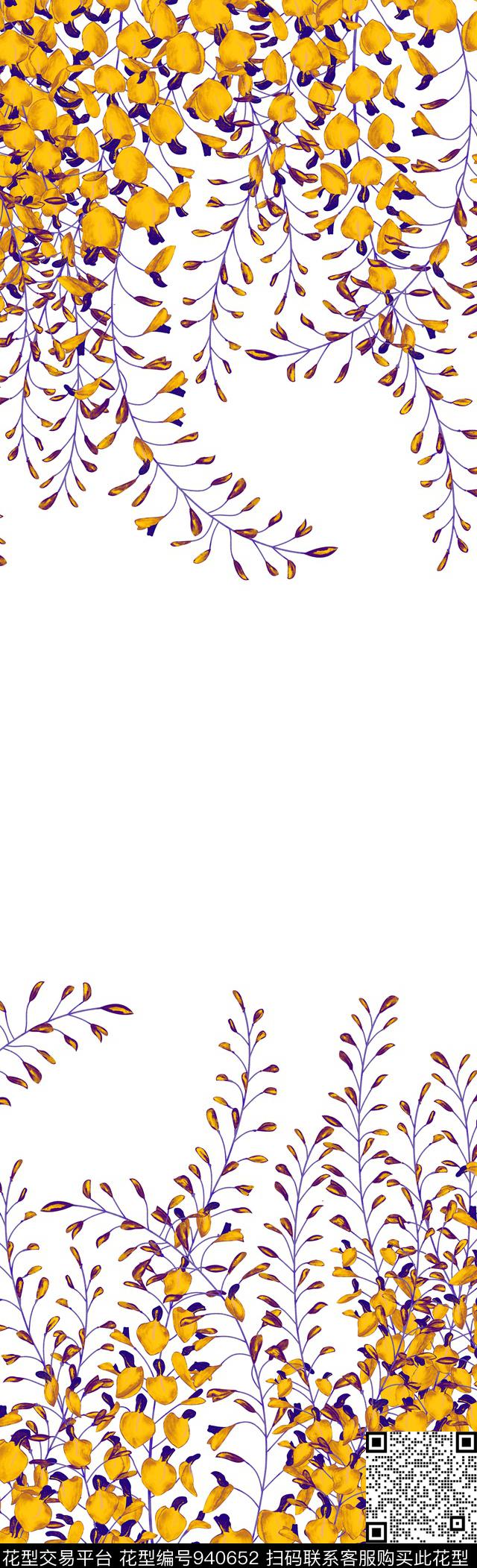 手绘花卉定位花兰花数码印花华亿平台下载（图片编号: 940652） - 瓦栏（Walan）