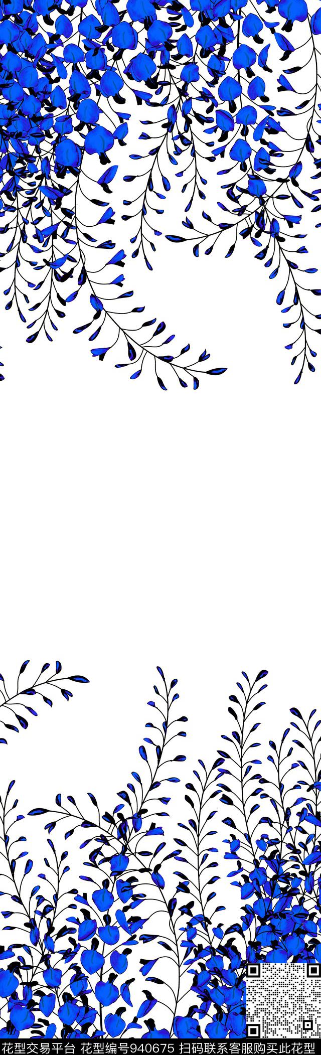 手绘花卉定位花兰花数码印花华亿平台下载（图片编号: 940675） - 瓦栏（Walan）