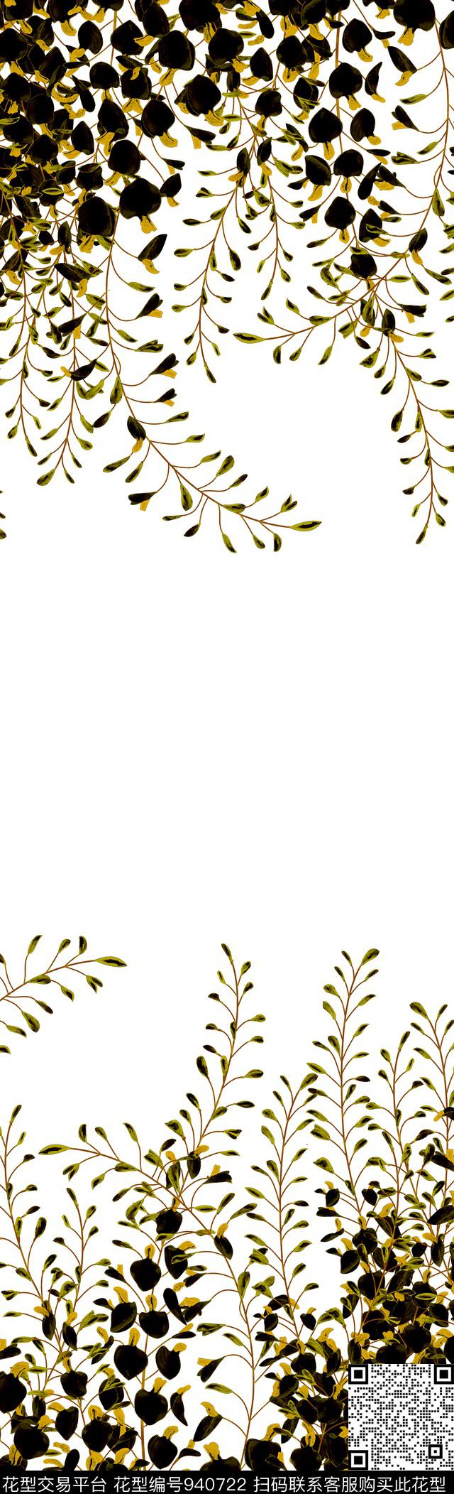 手绘花卉定位花兰花数码印花华亿平台下载（图片编号: 940722） - 瓦栏（Walan）