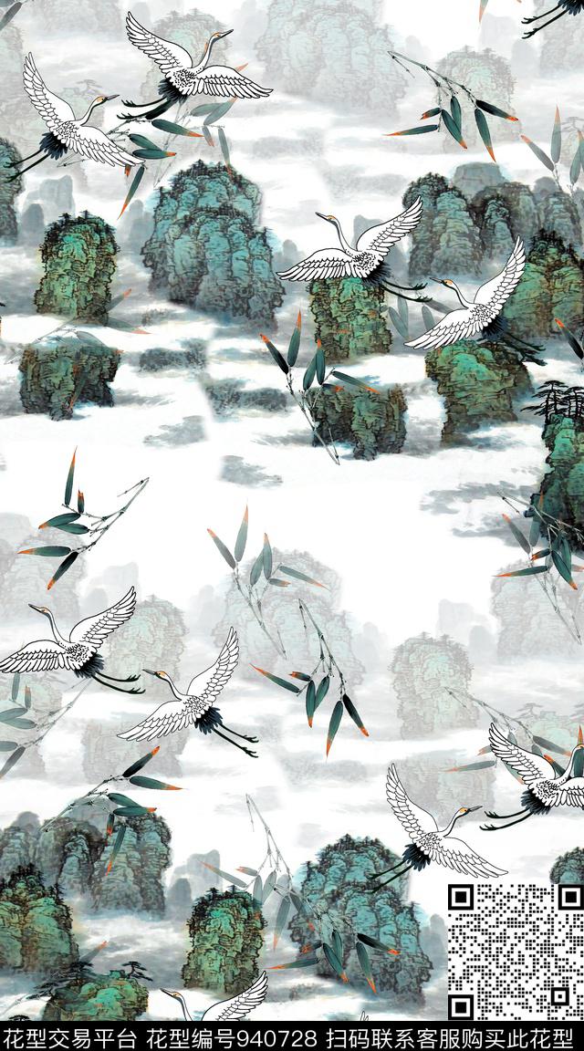 仙鹤女装定位花数码印花华亿平台下载（图片编号: 940728） - 瓦栏（Walan）