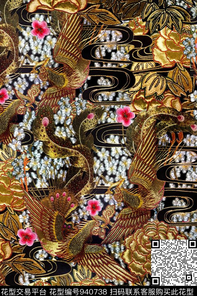 中国风梅花条纹数码印花华亿平台下载（图片编号: 940738） - 瓦栏（Walan）