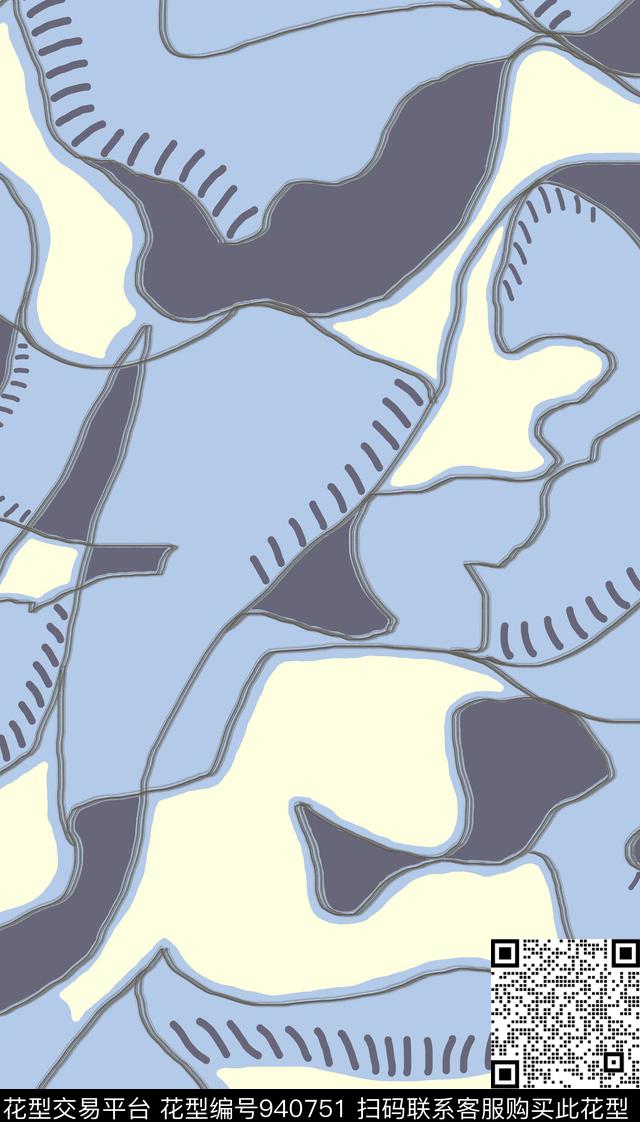 线条抽象几何数码印花华亿平台下载（图片编号: 940751） - 瓦栏（Walan）