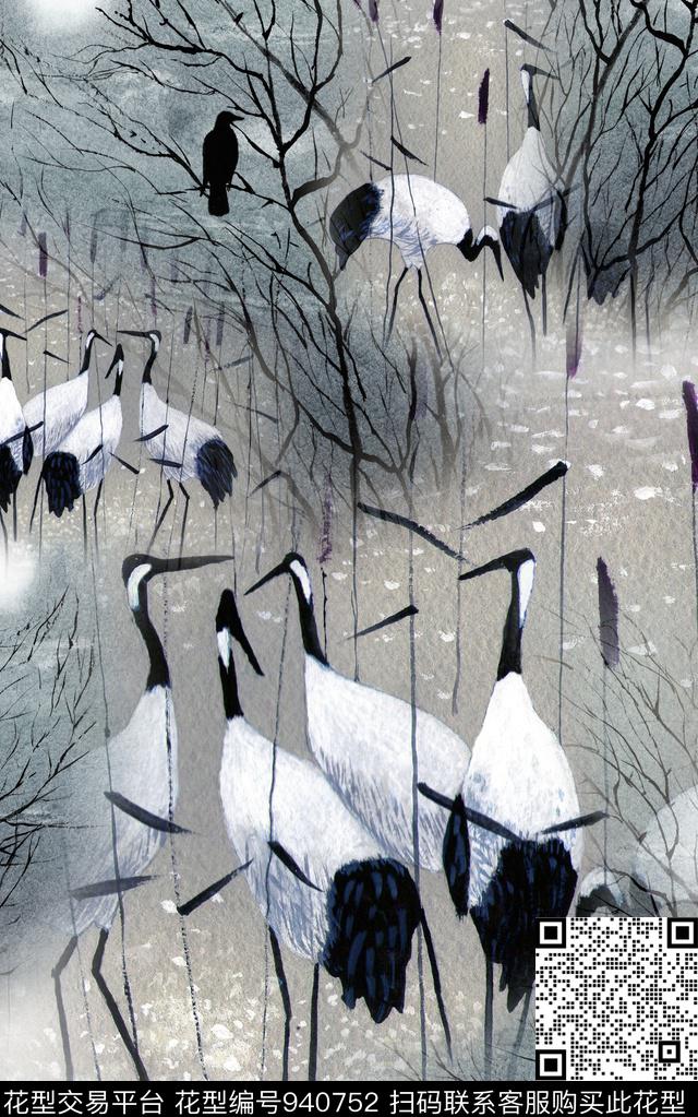 民族风鸟中国风数码印花华亿平台下载（图片编号: 940752） - 瓦栏（Walan）