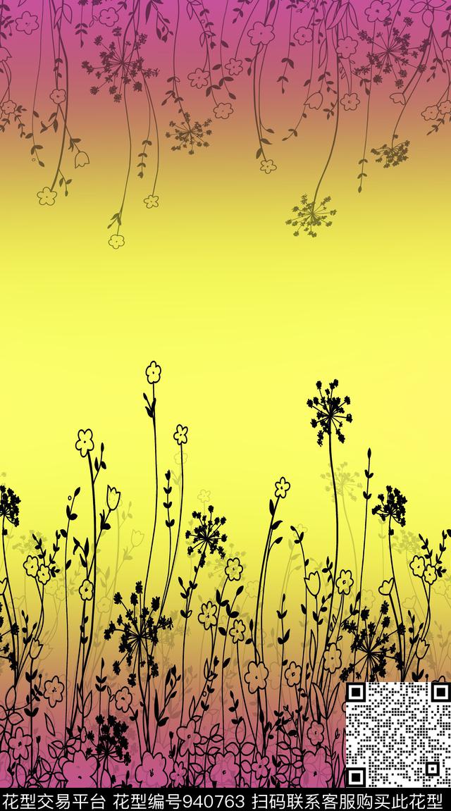 渐变女装定位花数码印花华亿平台下载（图片编号: 940763） - 瓦栏（Walan）