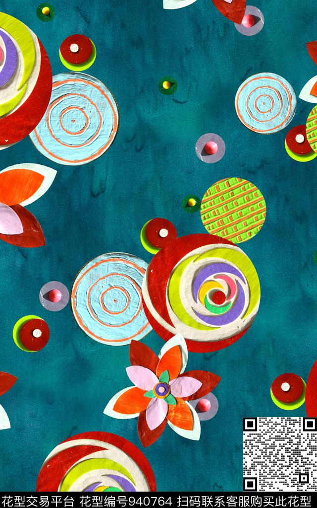 肌理笔触几何数码印花华亿平台下载（图片编号: 940764） - 瓦栏（Walan）