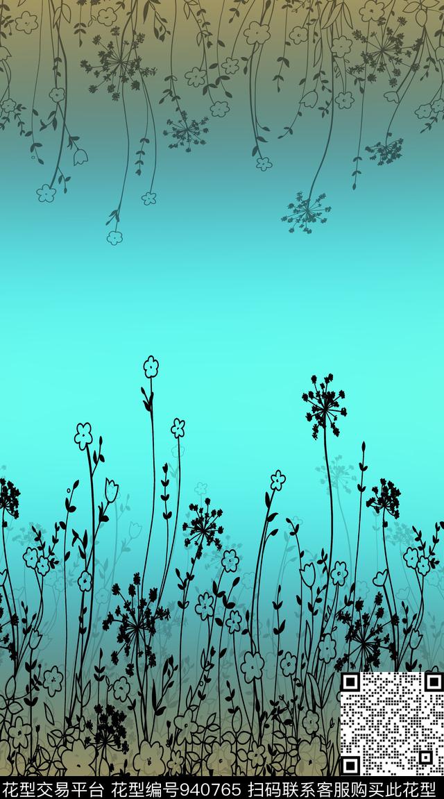 渐变女装定位花数码印花华亿平台下载（图片编号: 940765） - 瓦栏（Walan）