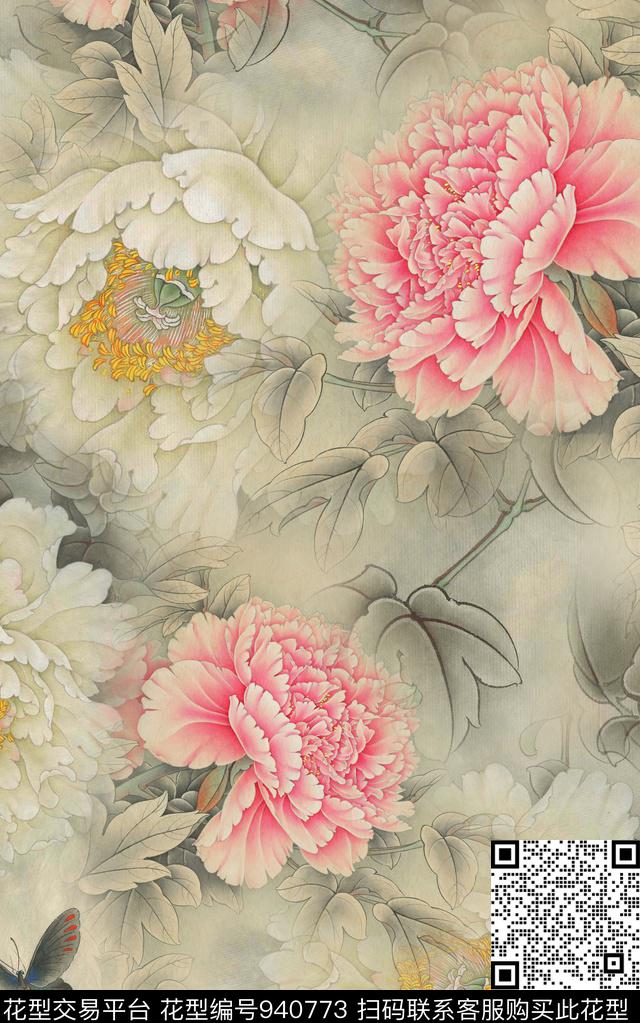 花卉花鸟中国风数码印花华亿平台下载（图片编号: 940773） - 瓦栏（Walan）
