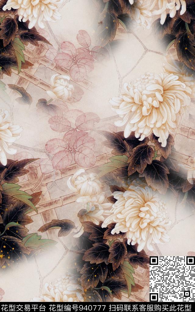 花卉花鸟中国风数码印花华亿平台下载（图片编号: 940777） - 瓦栏（Walan）