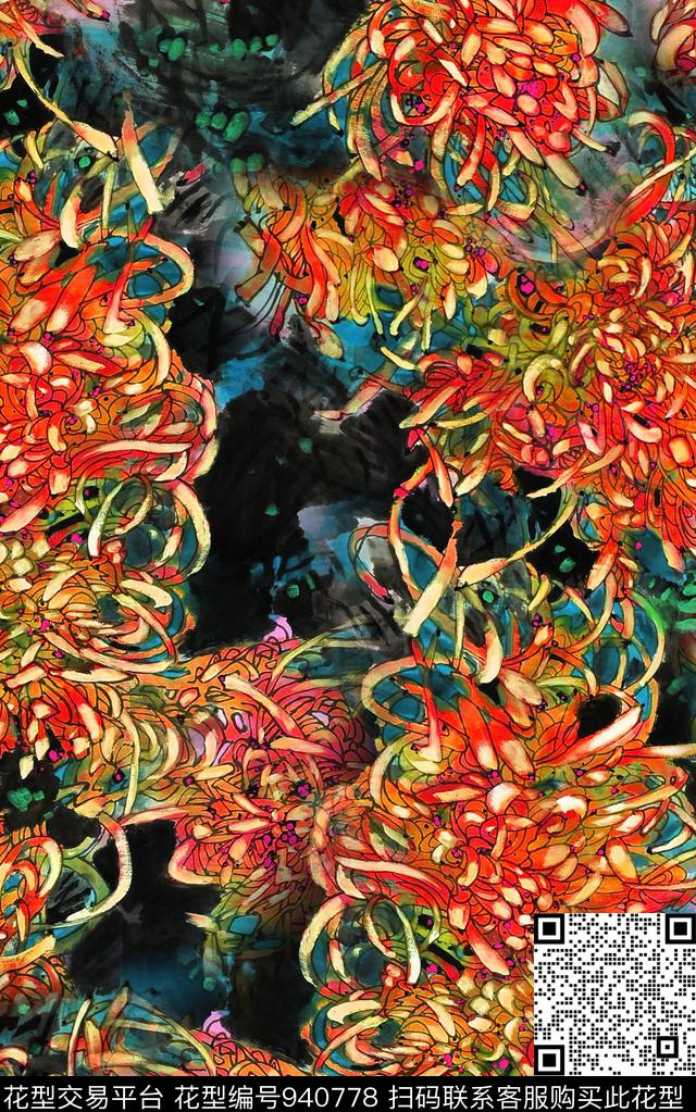 花卉花鸟中国风数码印花华亿平台下载（图片编号: 940778） - 瓦栏（Walan）