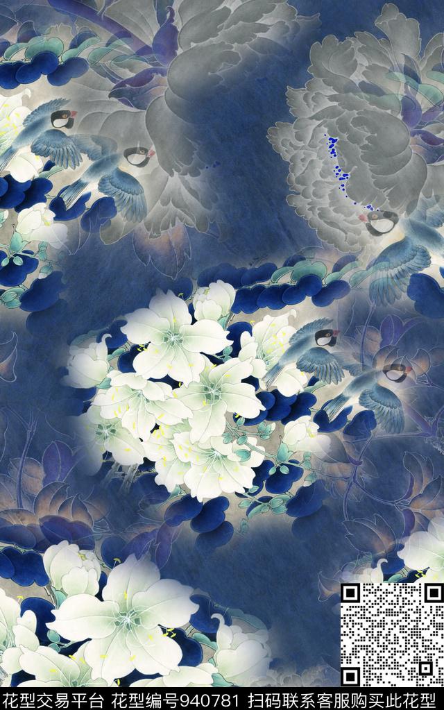 花卉花鸟中国风数码印花华亿平台下载（图片编号: 940781） - 瓦栏（Walan）