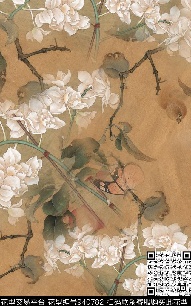 花卉花鸟中国风数码印花华亿平台下载（图片编号: 940782） - 瓦栏（Walan）
