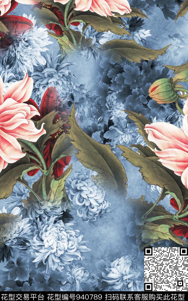 花卉花鸟中国风数码印花华亿平台下载（图片编号: 940789） - 瓦栏（Walan）