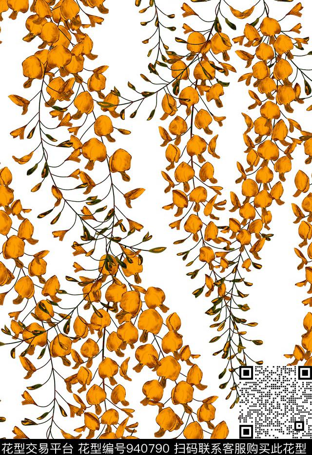 手绘花卉兰花手绘兰花数码印花华亿平台下载（图片编号: 940790） - 瓦栏（Walan）