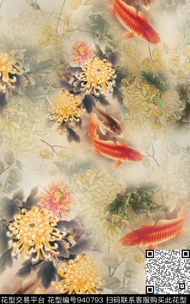 花卉花鸟中国风数码印花华亿平台下载（图片编号: 940793） - 瓦栏（Walan）