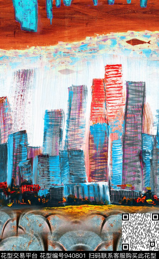 肌理建筑笔触数码印花华亿平台下载（图片编号: 940801） - 瓦栏（Walan）