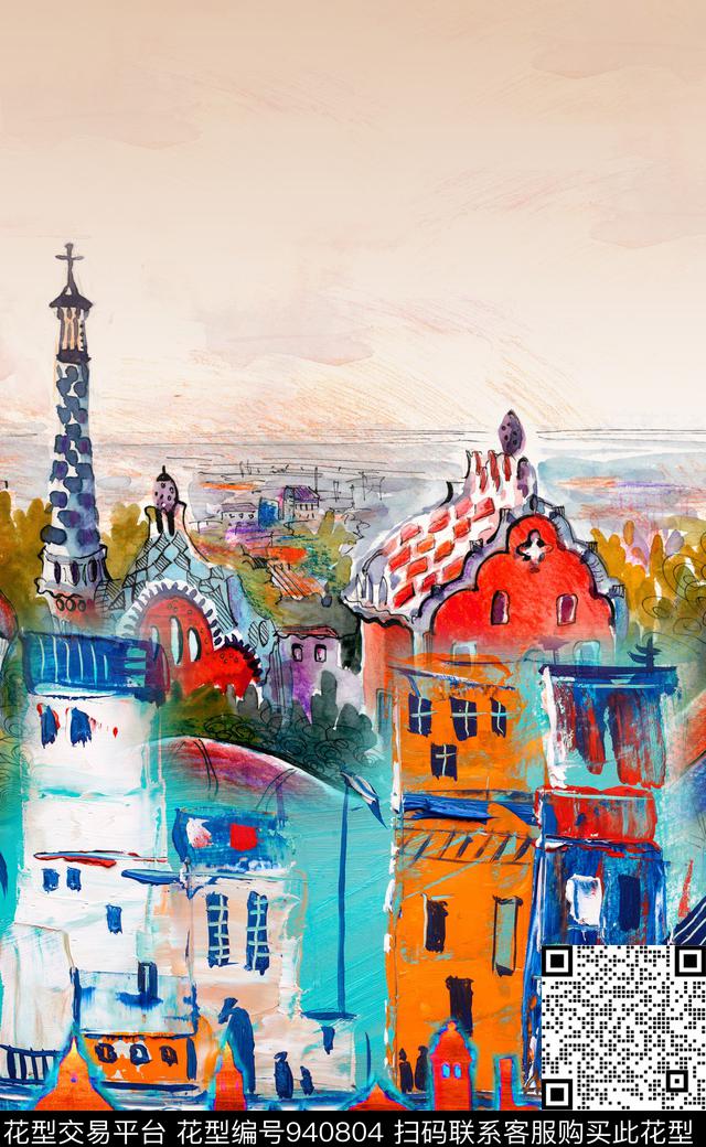 肌理建筑笔触数码印花华亿平台下载（图片编号: 940804） - 瓦栏（Walan）