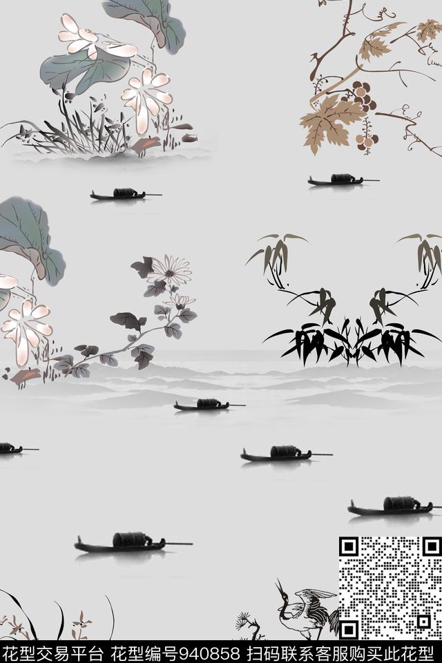 鸟仙鹤兰花数码印花华亿平台下载（图片编号: 940858） - 瓦栏（Walan）